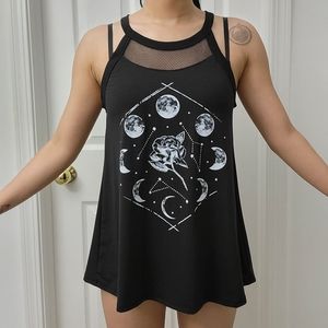 Hot Topic Black Mesh Front Moon Phase Tank